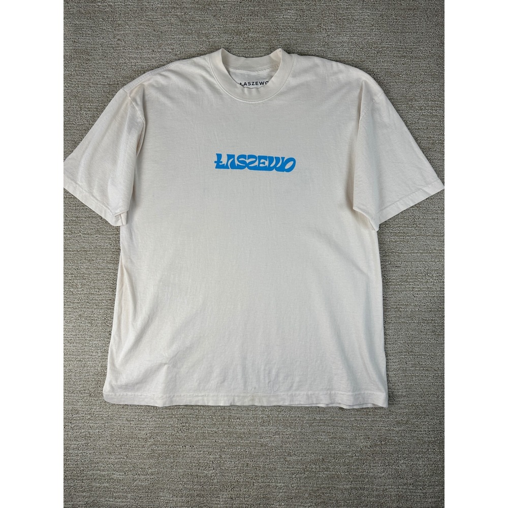 Laszewo Band Merch Graphic T-Shirt Cream Blue XL We Don't Know How To Pronounce